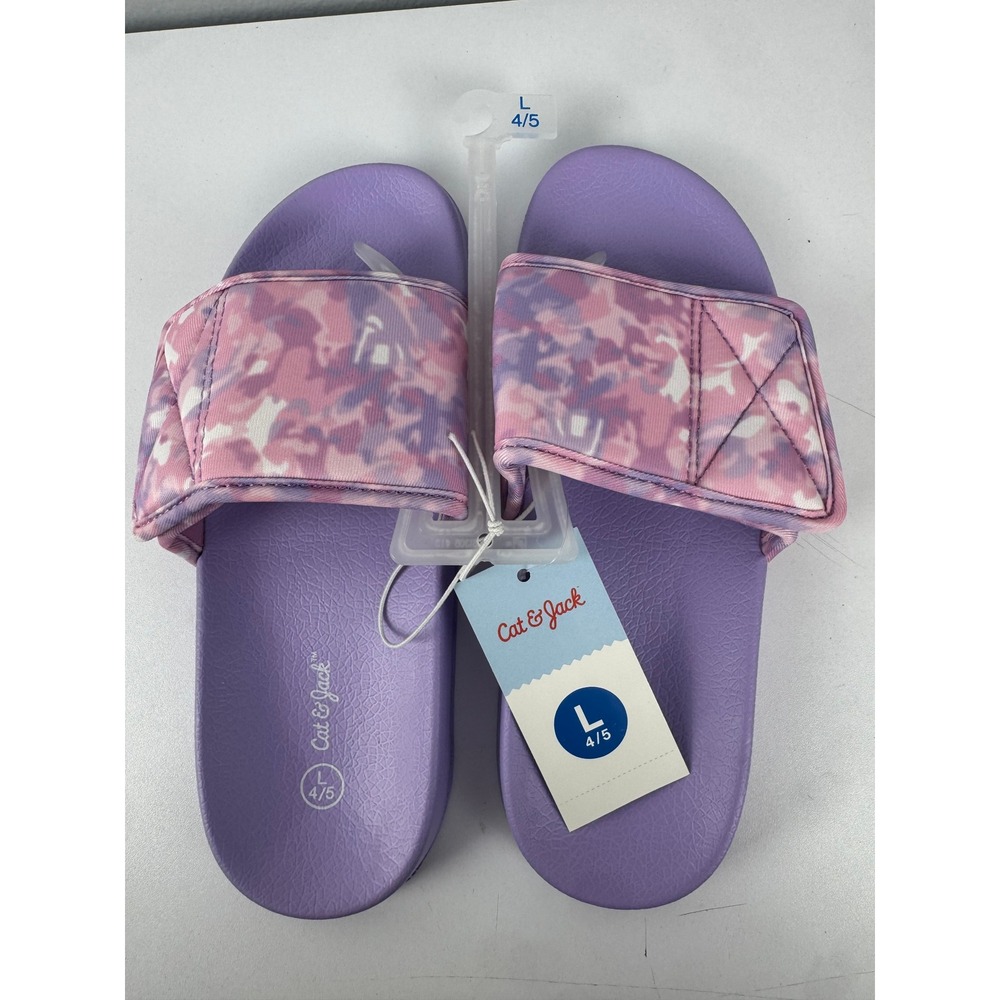 Cat & Jack Girls Purple Pink Camo Slide Sandals Kids Size L 4/5 NWT